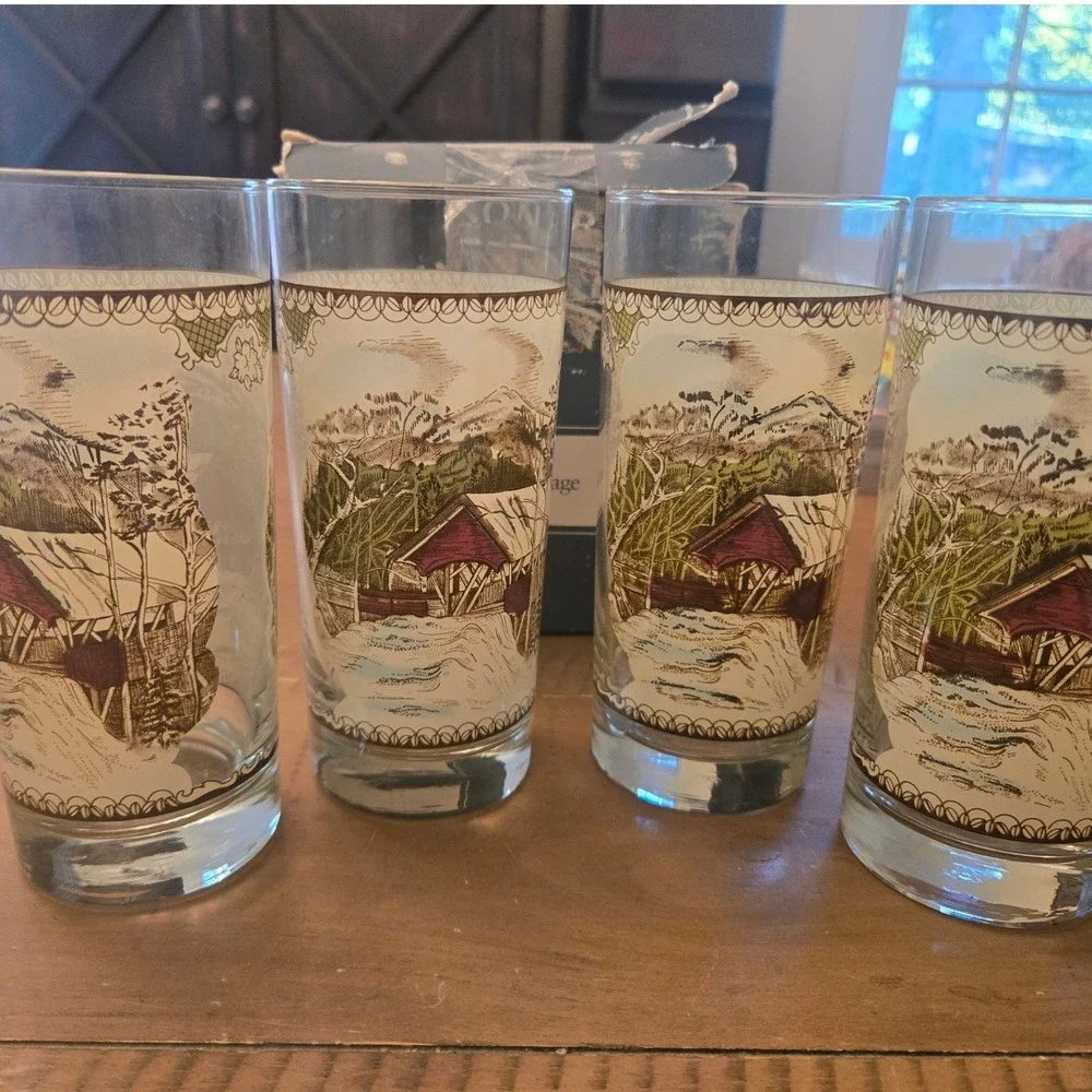 Johnson Brothers Friendly Village Cooler (4) Glasses Set Clear Farmhouse Cottage
